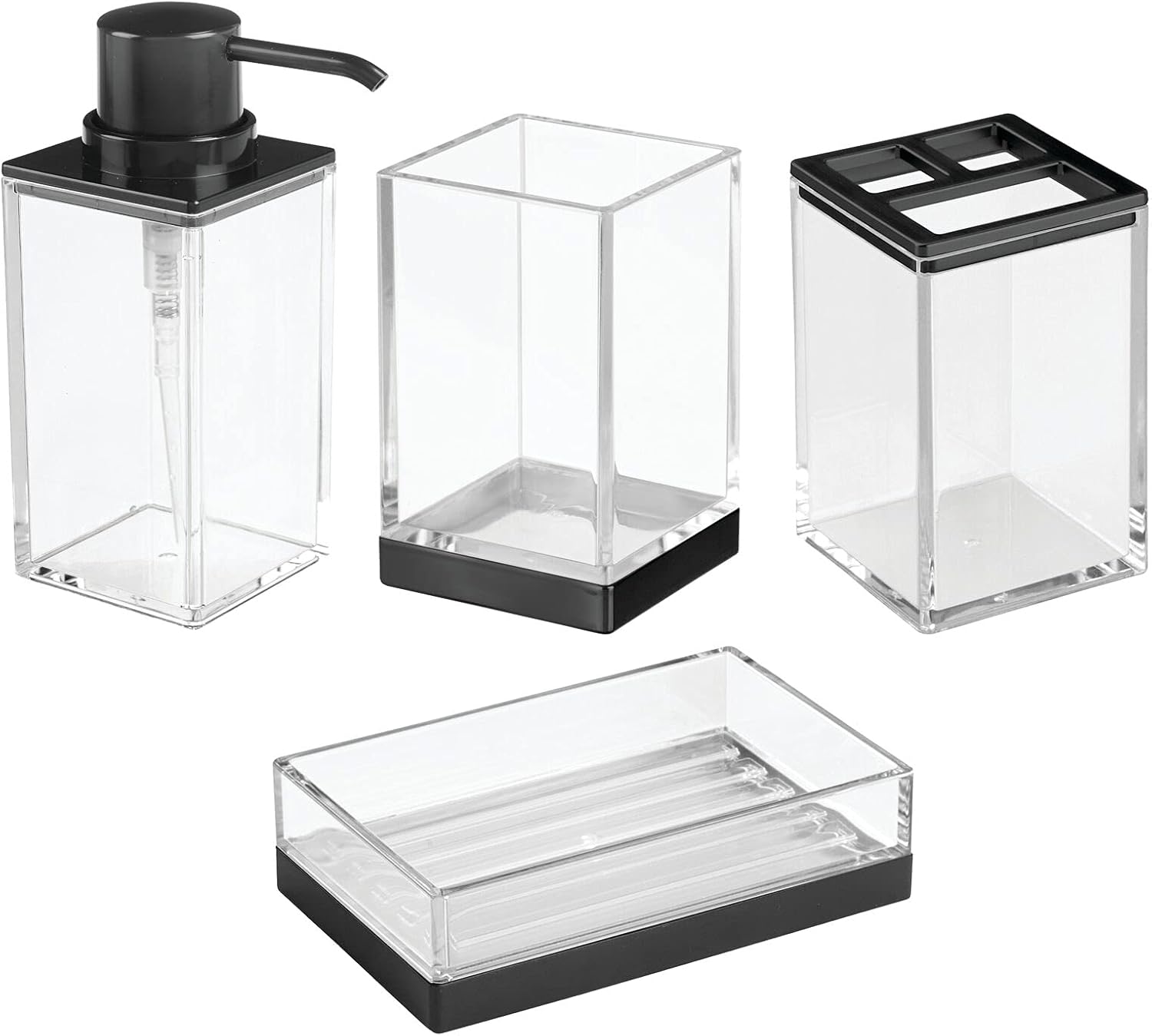 Square Plastic Clear/Soft Brass Soap Dish mDesign Bathroom Vanity Countertop Accessory Set Tumbler Rinsing Cup Divided Toothbrush Holder 4 Pieces Includes Soap Dispenser Pump Square Plastic Clear/Soft Brass Soap Dish mDesign Bathroom Vanity Countertop Accessory Set Tumbler Rinsing Cup Divided Toothbrush Holder 4 Pieces Includes Soap Dispenser Pump