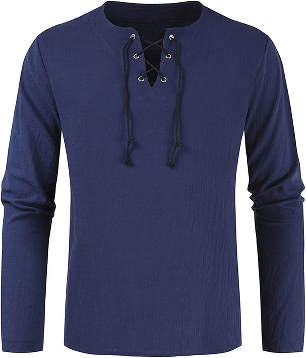 JSPOYOU Mens Long Sleeve Shirt Linen Cotton Hippie Beach Henley Shirts Casual Loose Stand-up Collar Tie T-Shirts 