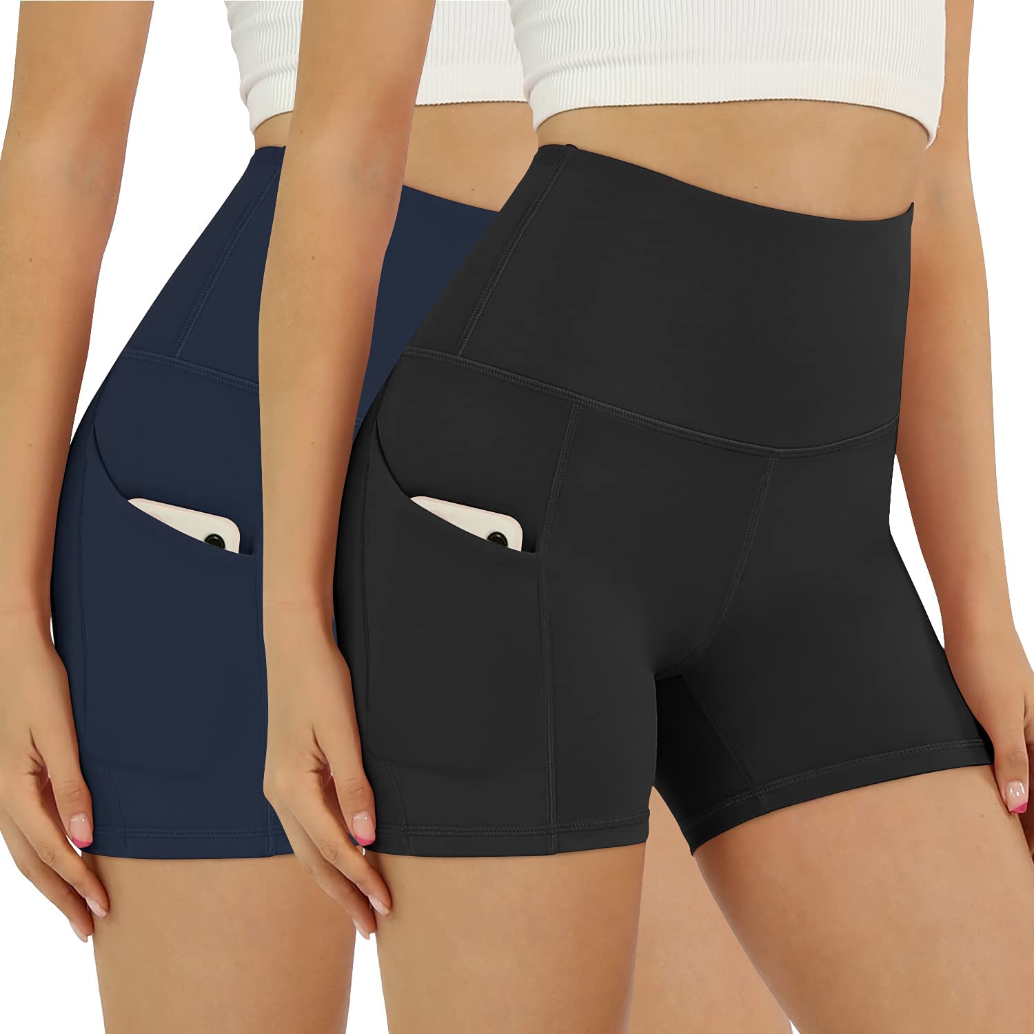 Tummy Control Non See Through Workout Running Yoga Shorts ODODOS Women's High Waist Biker Shorts with Pockets 
