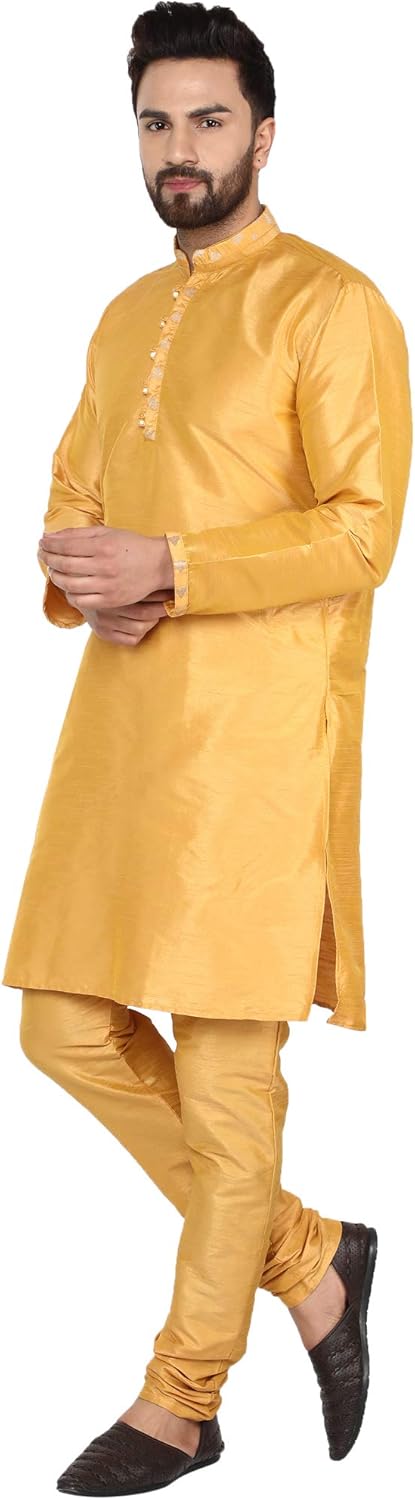 SKAVIJ Men's Tunic Art Silk Kurta Pajama Set Ethnic Indian Party Wear Dress Suit SKAVIJ Men's Tunic Art Silk Kurta Pajama Set Ethnic Indian Party Wear Dress Suit