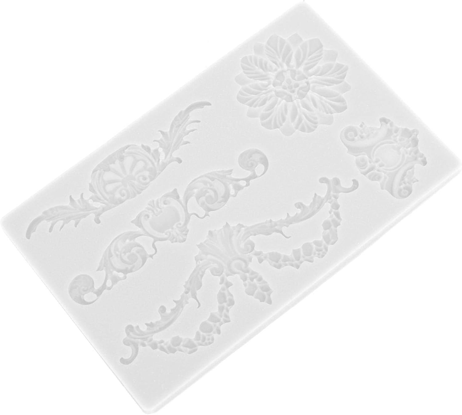 Gray Kitchen Baking Tool YIHEXUANkeji Embossed Flower Silicone Mold 3D Silicone Embossing Cake Fondant Moulds Baroque Scroll Relief Flower Chocolate Mould 