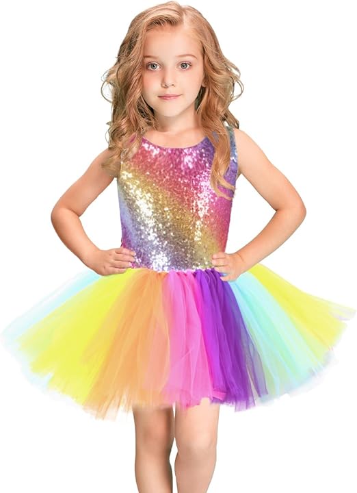 JerrisApparel Flower Girls Sequin Dress Rainbow Tutu Birthday Party Dress Pageant Gown 