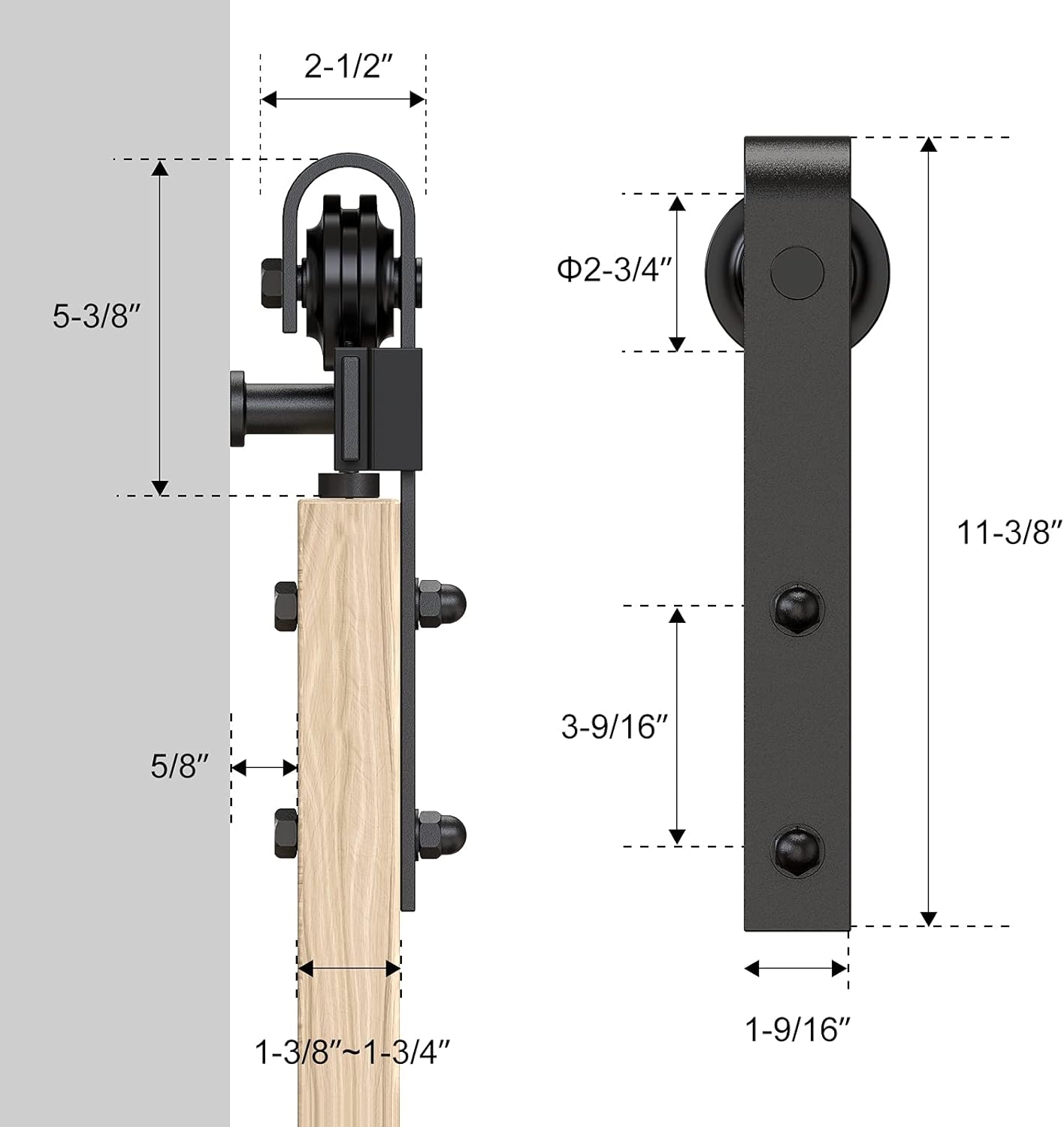 Easy Installation J Shape Hanger Smoothly and Quietly Fit 1 3/8-1 3/4 Thickness Door Panel Black ROOMTEC Sliding Barn Door Hardware Kit 6ft Heavy Duty Sturdy 