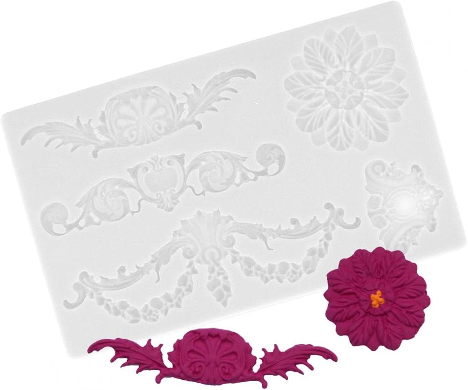 Gray Kitchen Baking Tool YIHEXUANkeji Embossed Flower Silicone Mold 3D Silicone Embossing Cake Fondant Moulds Baroque Scroll Relief Flower Chocolate Mould 