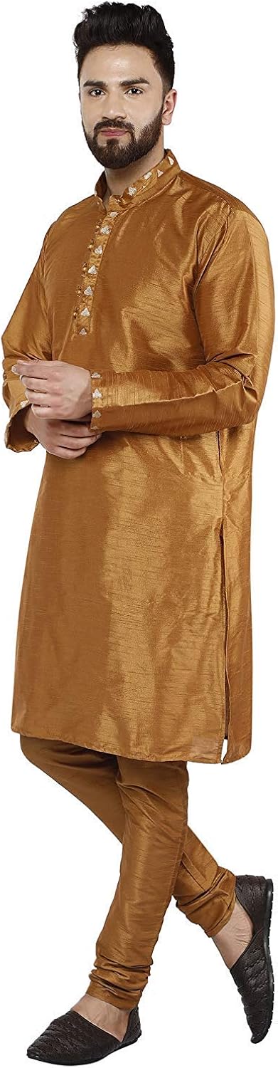 SKAVIJ Men's Tunic Art Silk Kurta Pajama Set Ethnic Indian Party Wear Dress Suit SKAVIJ Men's Tunic Art Silk Kurta Pajama Set Ethnic Indian Party Wear Dress Suit