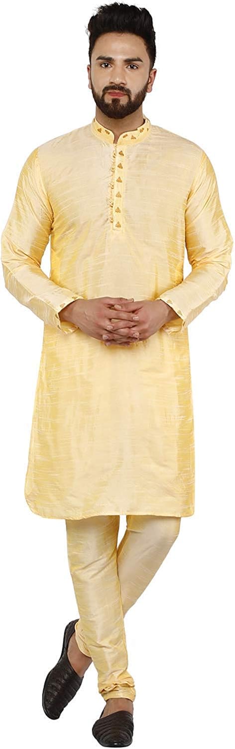 SKAVIJ Men's Tunic Art Silk Kurta Pajama Set Ethnic Indian Party Wear Dress Suit SKAVIJ Men's Tunic Art Silk Kurta Pajama Set Ethnic Indian Party Wear Dress Suit