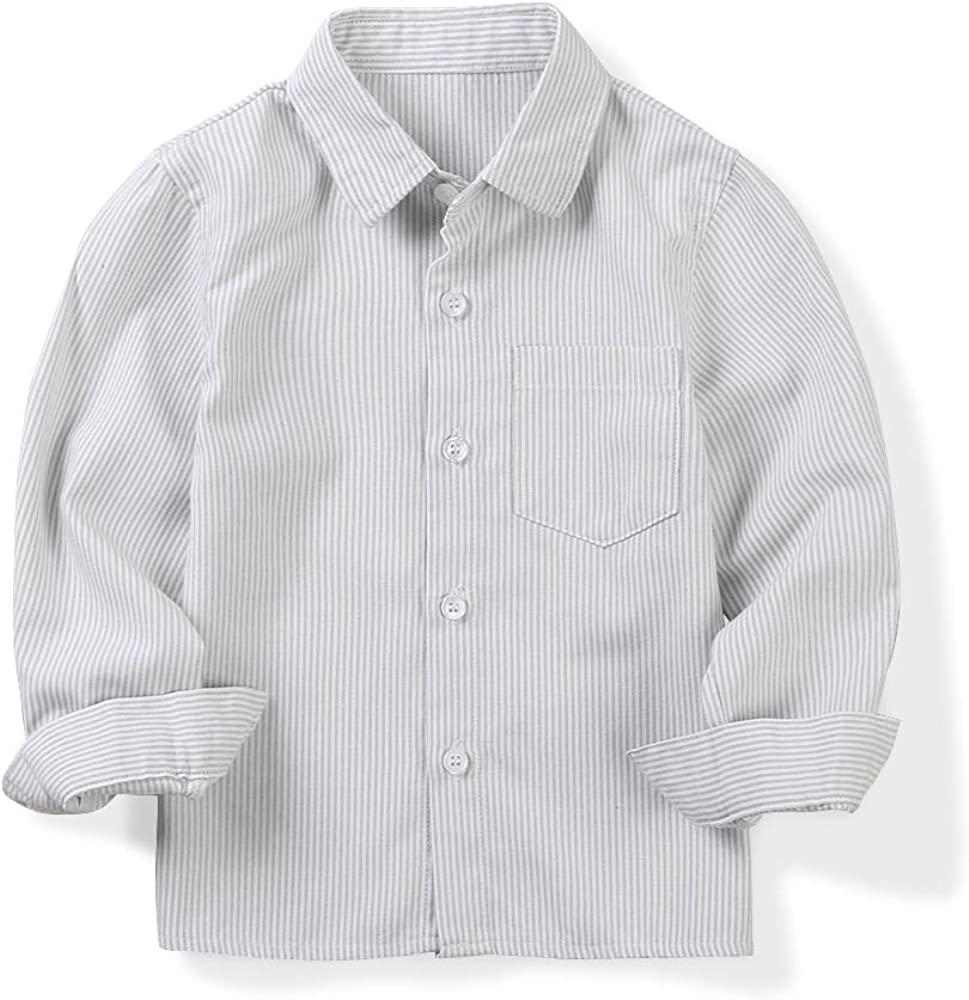 OCHENTA Little Big Boys' & Men's Long Sleeve Button Down Oxford Dress Shirt 