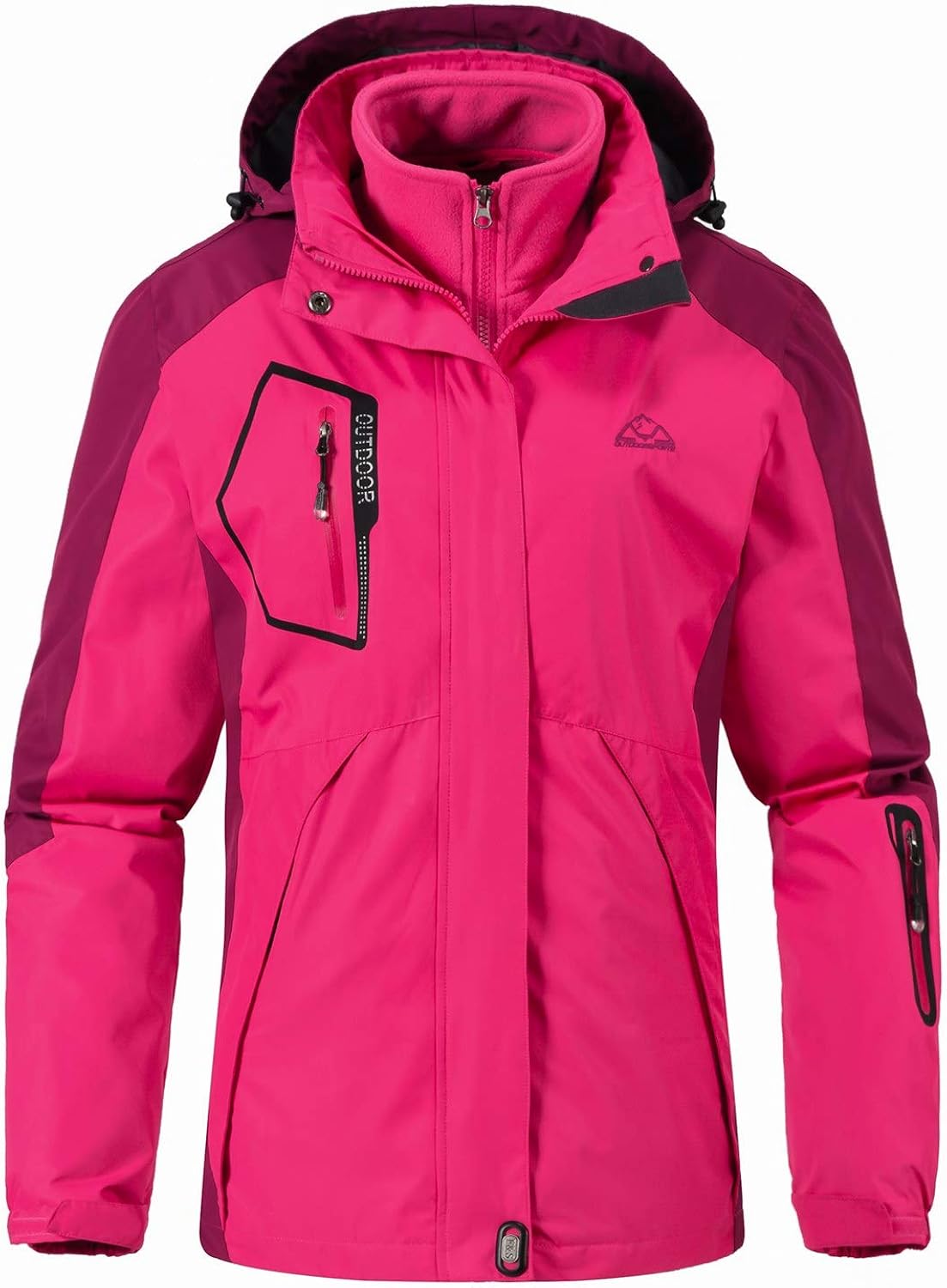 Rdruko Women's Outdoor 3-in-1 Waterproof Ski Jacket Fleece Inner Winter Coat Hooded 