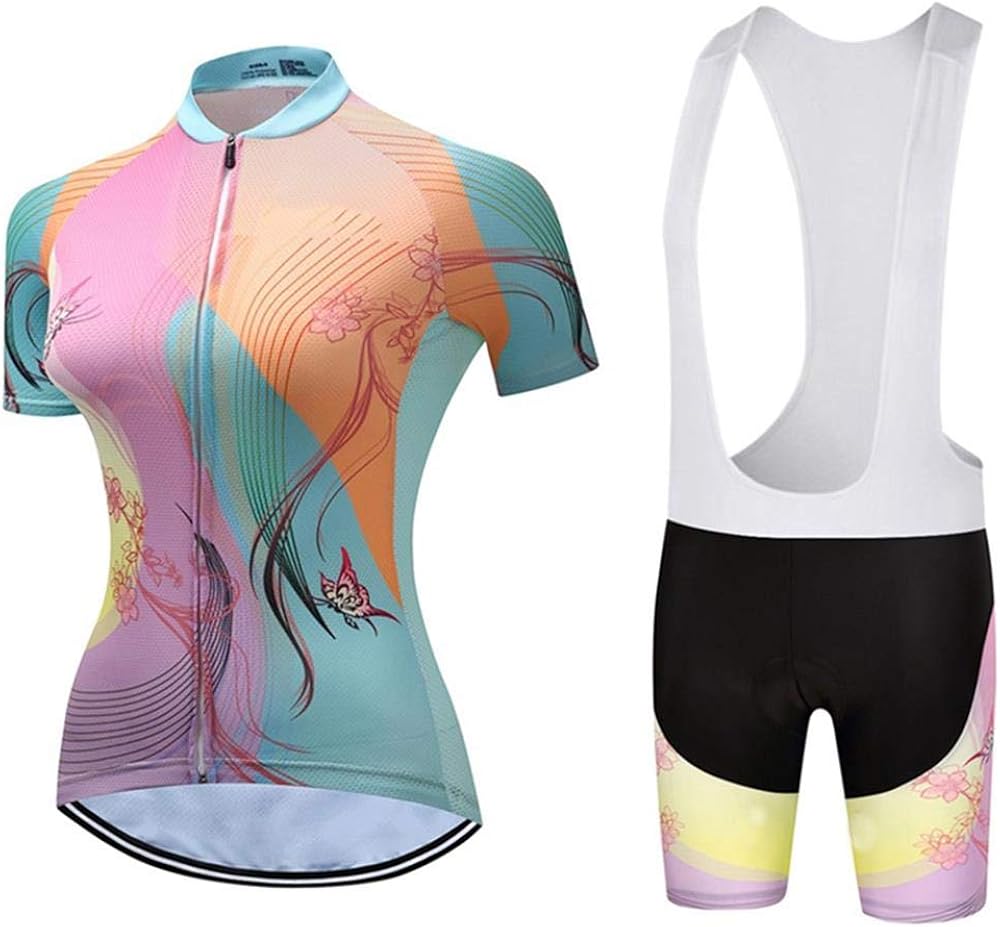 Women's Cycling Clothing Set Road Bike Shirts Short Sleeve Breathable Cycling Jersey with 20D Padded Bib Shorts 