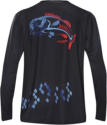 Performance Long Sleeve Bass Fishing Shirt UPF50 Sun Protection Dry-Fit Moisture Wicking Loose Fit 