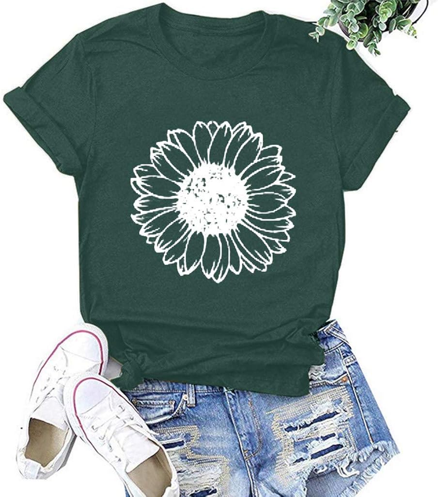 WUAI Summer Tops for Women Casual Short Sleeve Sunflower Graphic Tees Comfy Loose Fit Workout Cotton Shirts Blouses WUAI Summer Tops for Women Casual Short Sleeve Sunflower Graphic Tees Comfy Loose Fit Workout Cotton Shirts Blouses