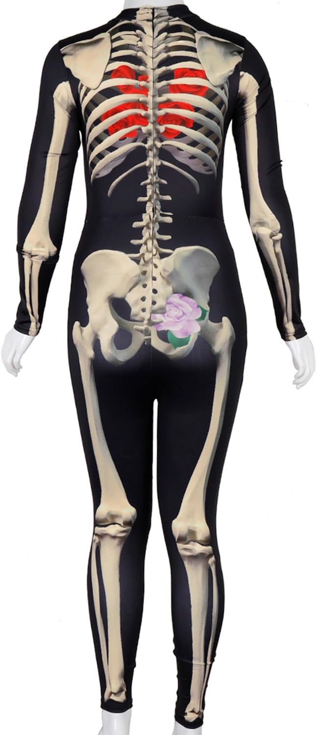 ALBIZIA Women's Skull Skeleton Halloween Costume Jumpsuit Bodysuit Bodycon Outfit 
