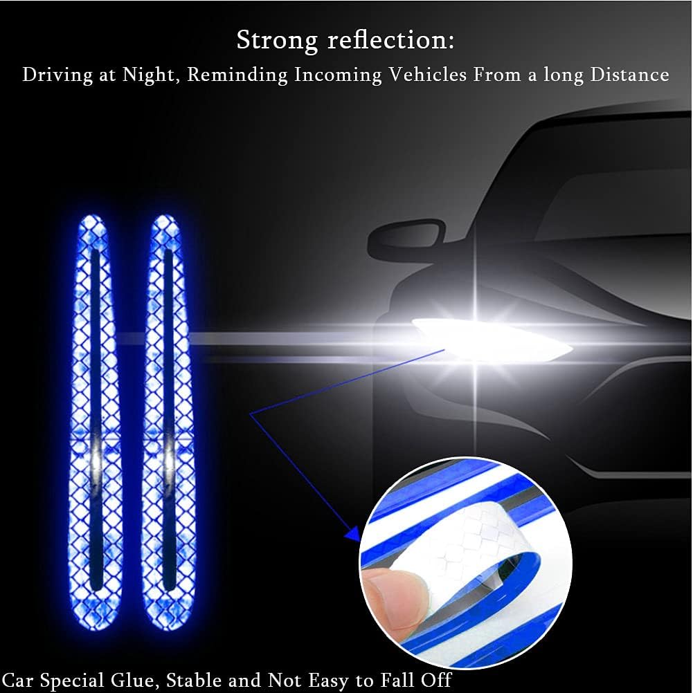 Goukos 8PCS 3D Car Door Handle Scratch Protector Reflective Sticker Warning Bumper Guard Sticker Door Handle Cup Cover Reflector Film Universal Size Blue 