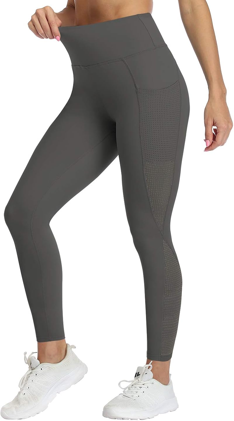 UURUN High Waist Yoga Pants Capri Workout Running Leggings with Pockets Non-See-Through Printed Fabric 