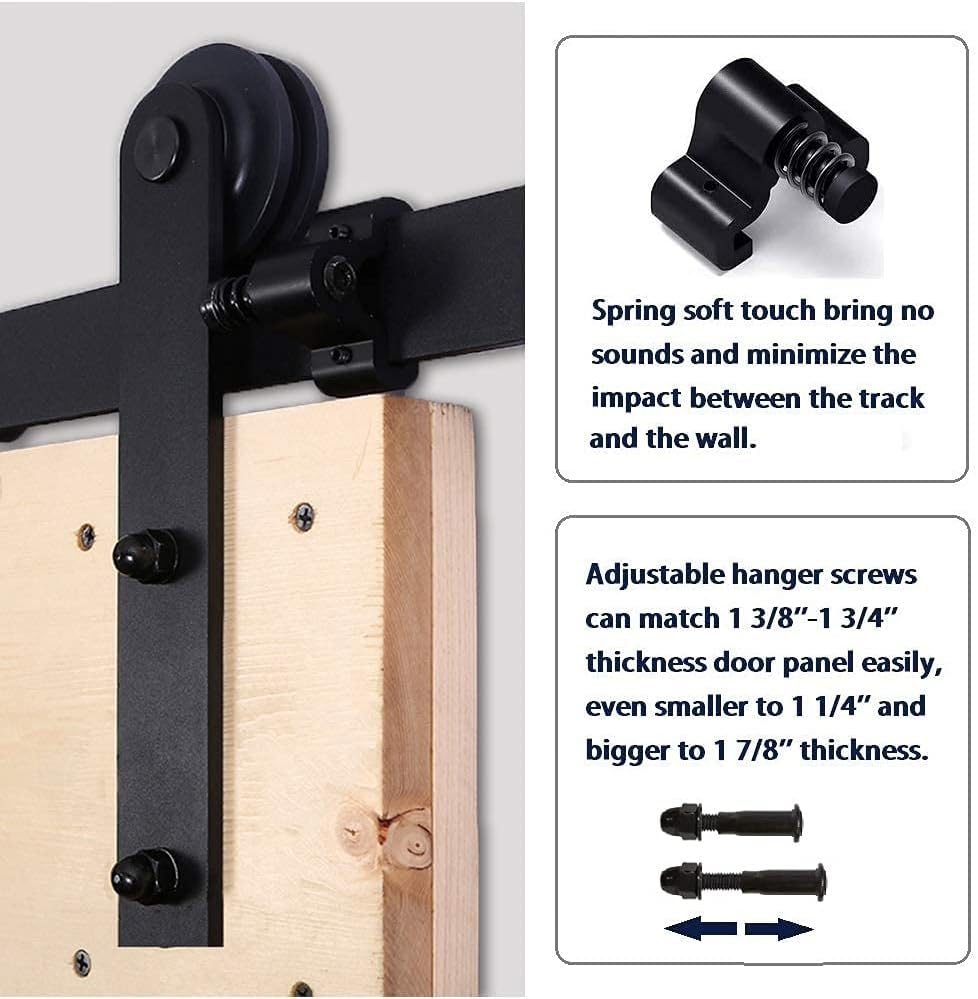 Easy Installation J Shape Hanger Smoothly and Quietly Fit 1 3/8-1 3/4 Thickness Door Panel Black ROOMTEC Sliding Barn Door Hardware Kit 6ft Heavy Duty Sturdy 