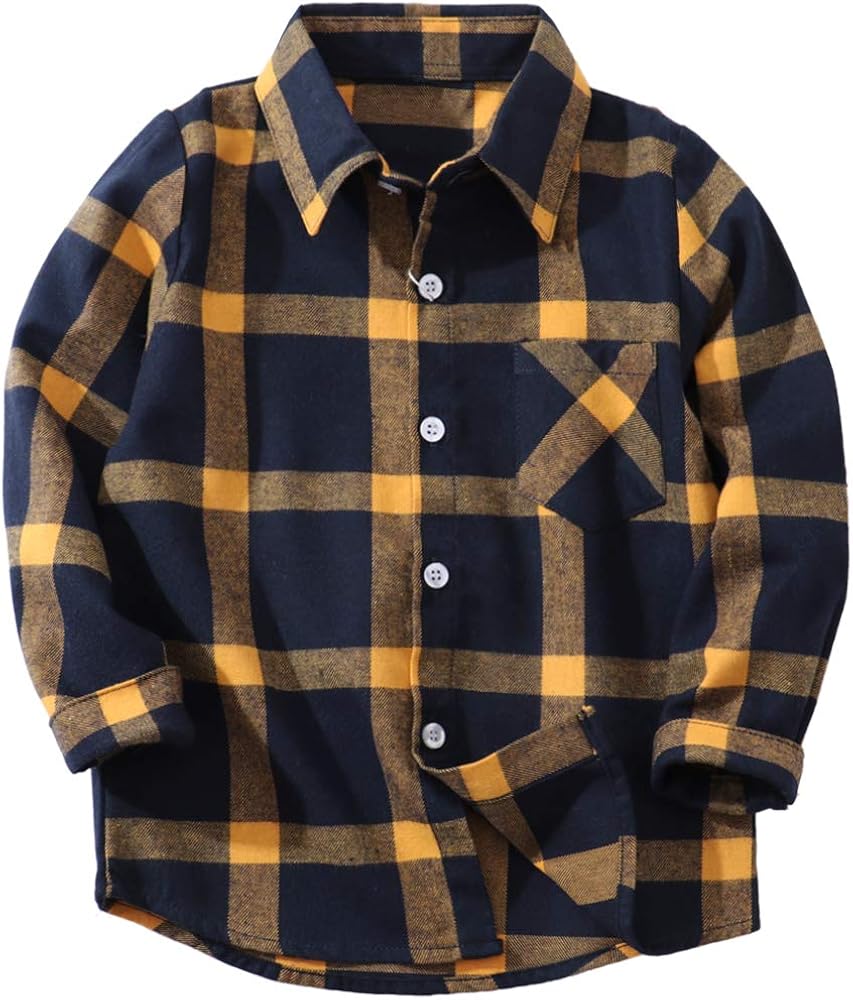 Kids Little Boys Girls Baby Long Sleeve Button Down Hooded Plaid Shirt Red Plaid Flannel Outfits 