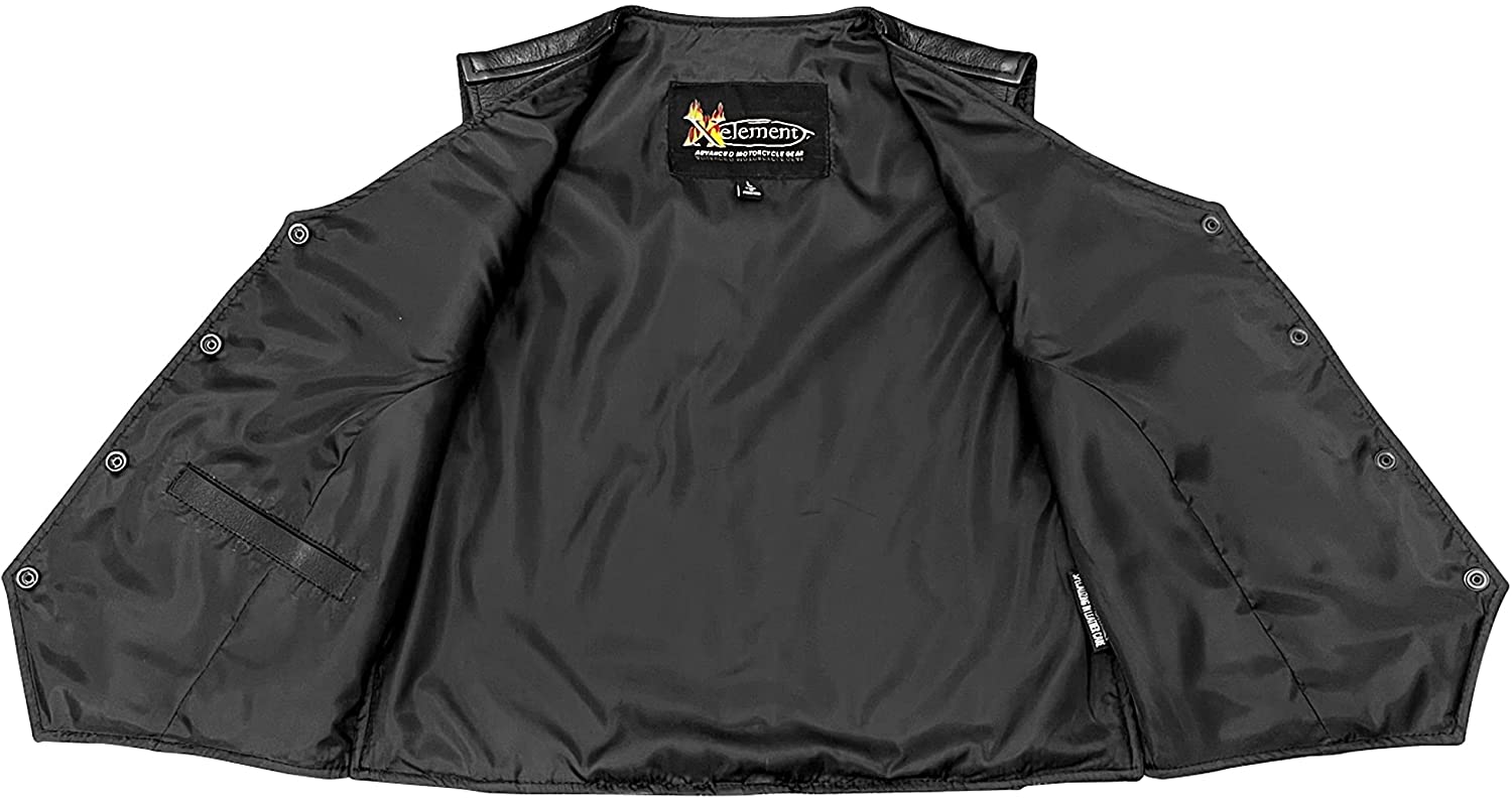 Ladies Real Genuine Leather Biker Gilet Xelement B320 Black Motorcycle Vest for Women 