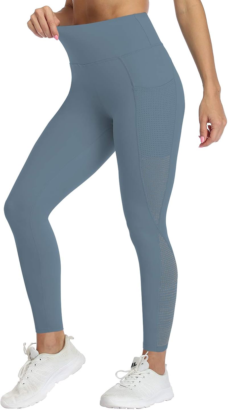 UURUN High Waist Yoga Pants Capri Workout Running Leggings with Pockets Non-See-Through Printed Fabric 