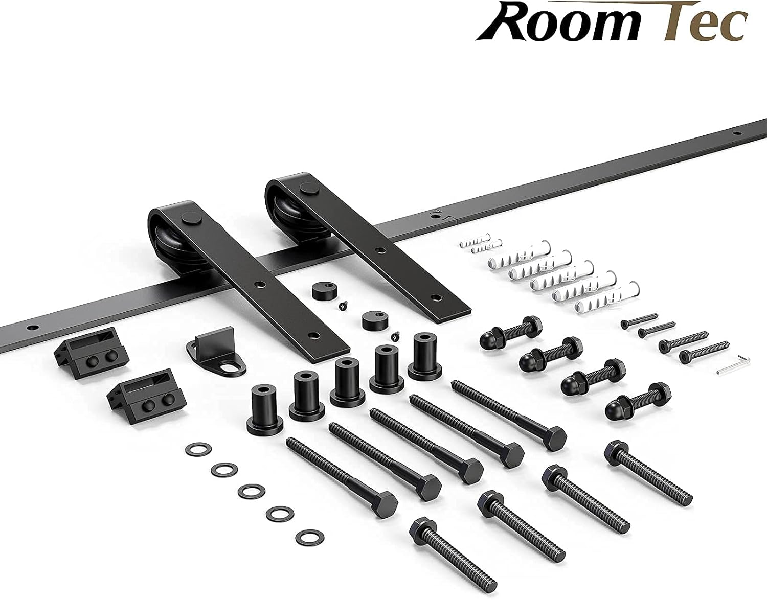 Easy Installation J Shape Hanger Smoothly and Quietly Fit 1 3/8-1 3/4 Thickness Door Panel Black ROOMTEC Sliding Barn Door Hardware Kit 6ft Heavy Duty Sturdy 