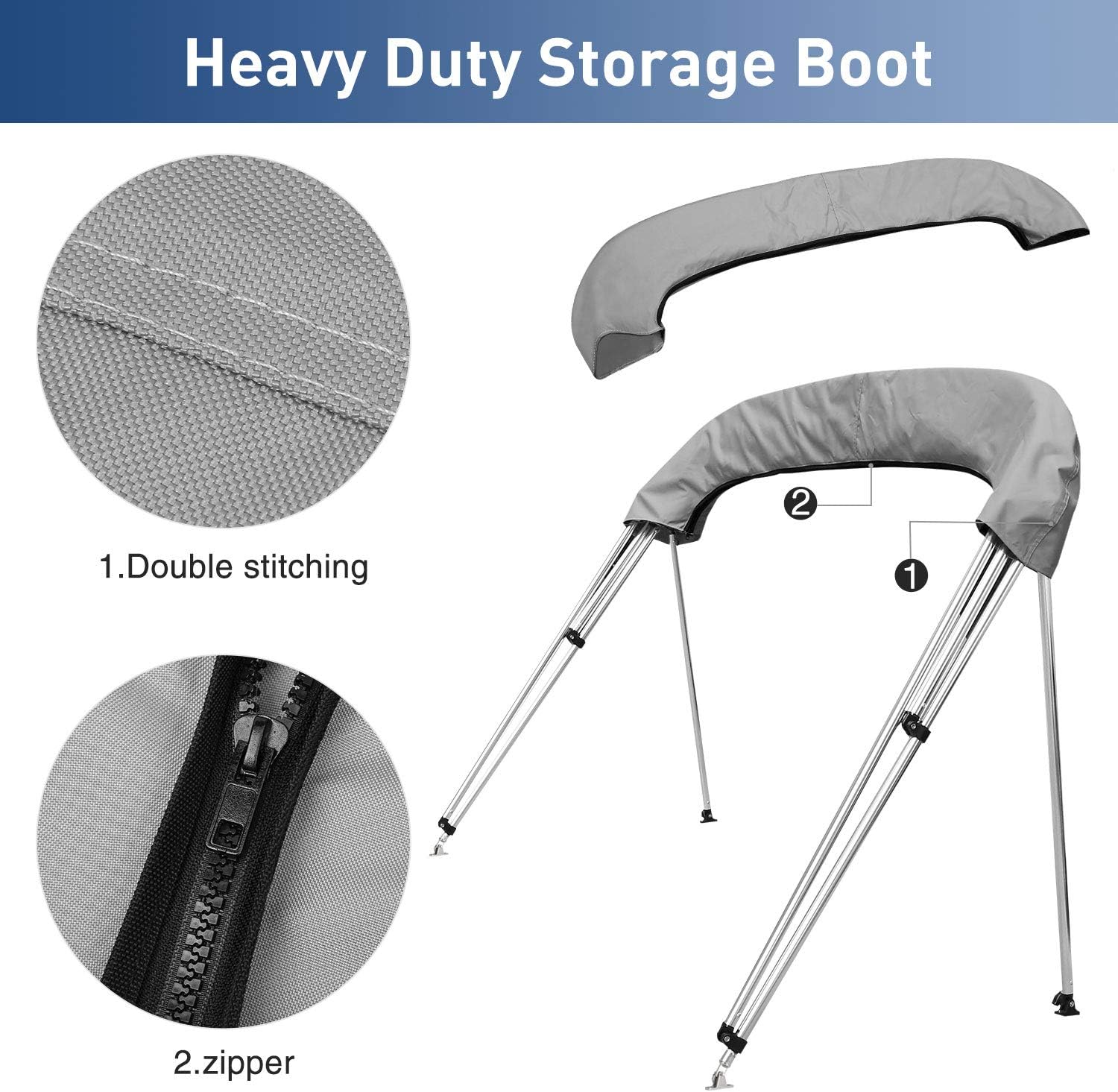 2 Straps KAKIT 750D 3 4 Bow Bimini Top Boat Cover with 2 Rear Support Poles Stainless Steel Mounting Hardwares 1 Inch Stainless Aluminum Frame Storage Boot 4 Quick Release Deck Mounts 