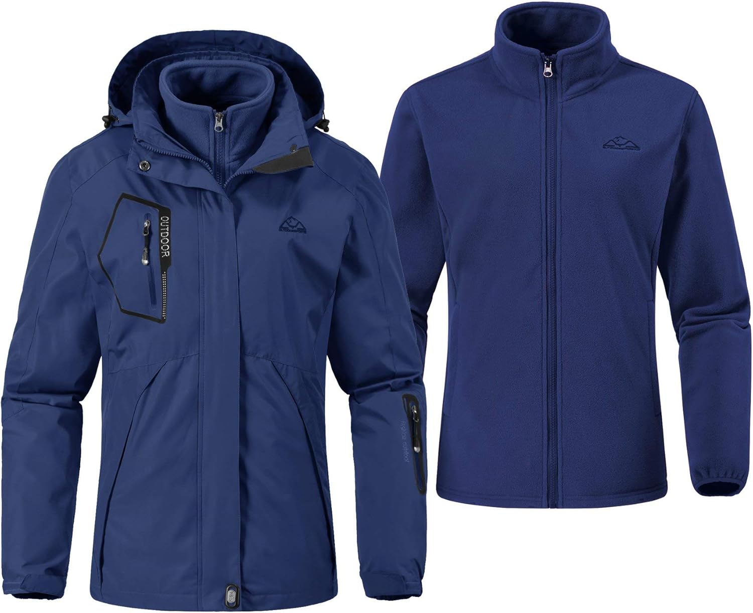 Rdruko Women's Outdoor 3-in-1 Waterproof Ski Jacket Fleece Inner Winter Coat Hooded 