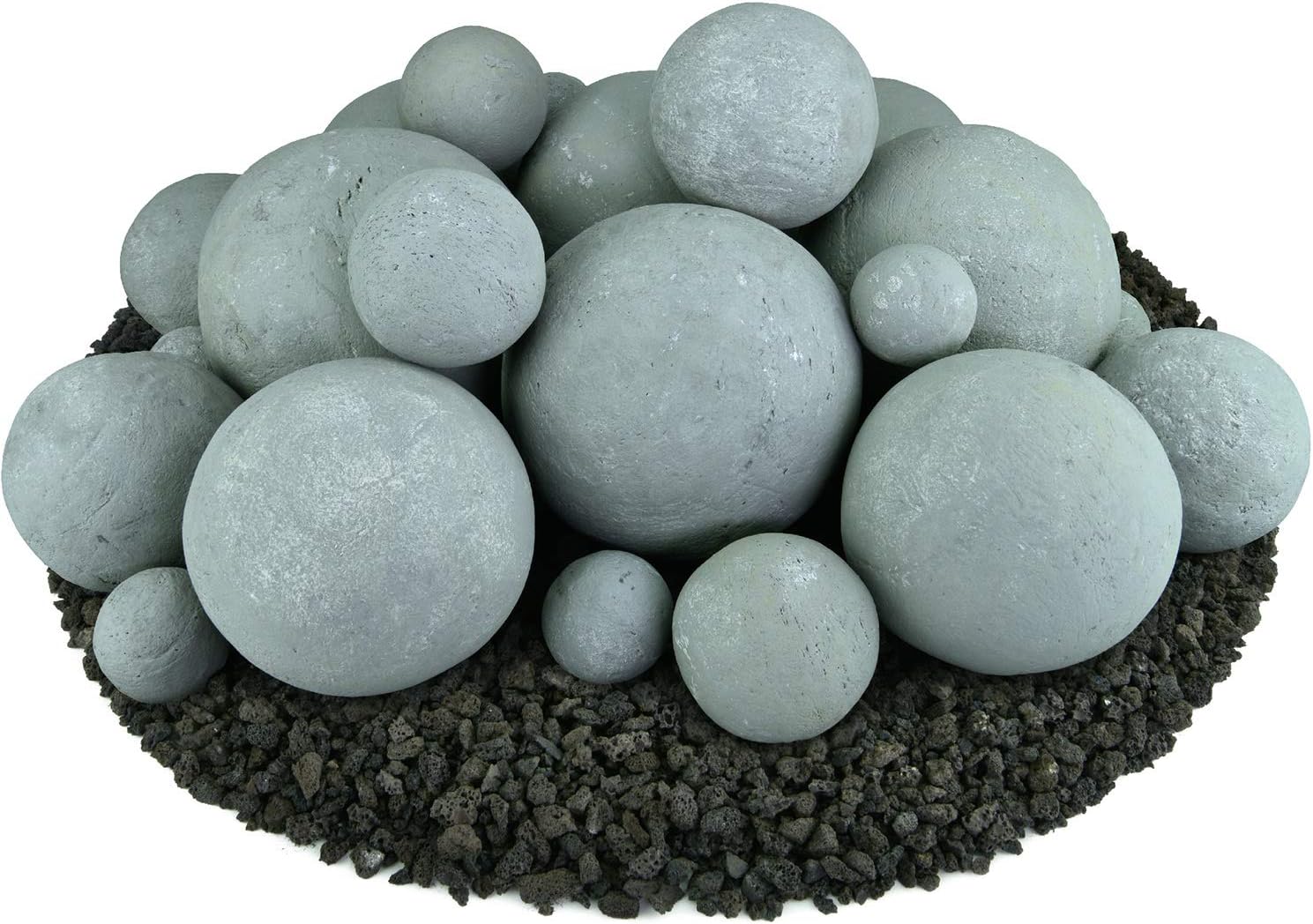 Speckled Modern Accessory for Indoor and Outdoor Fire Pits or Fireplaces – Brushed Concrete Look Ceramic Fire Balls Pewter Gray 6 Inch Set of 5 
