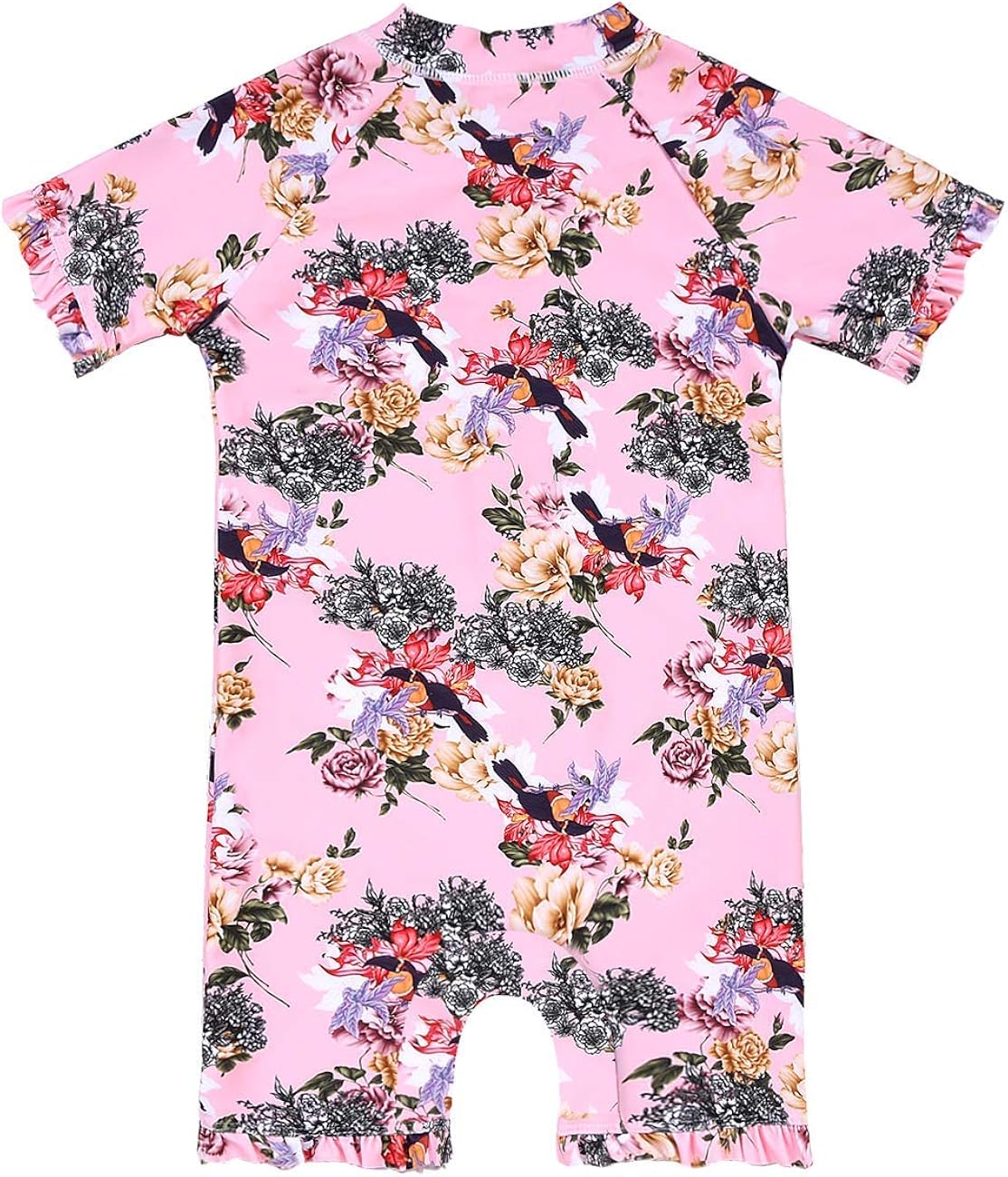 Short Sleeve Bathing Suit Swimsuit Cadocado Girls Print Zip Rash Guard Swimwear Ruffled UPF 50 