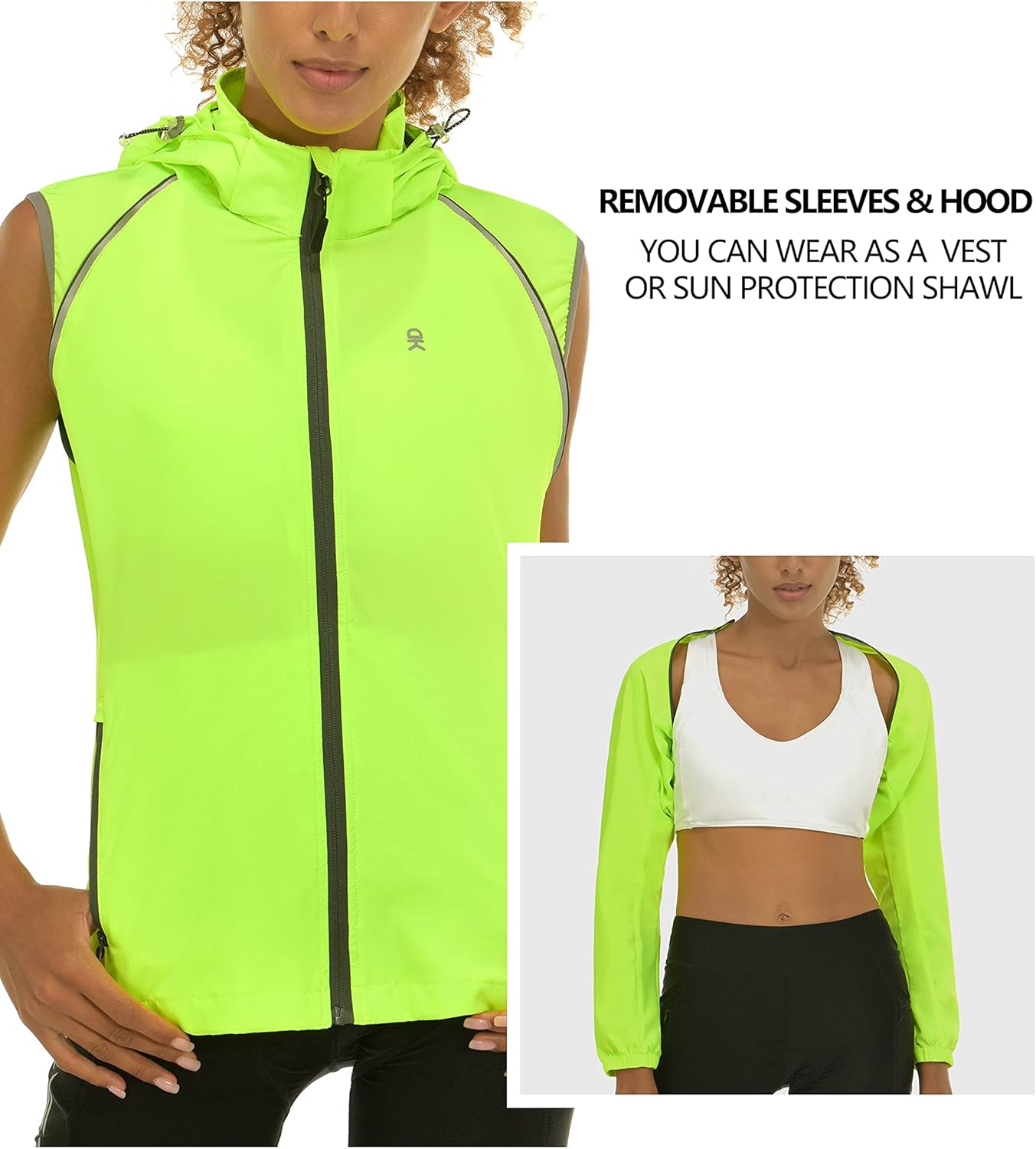 Cycling Jacket with Detachable Sleeves and Hood Little Donkey Andy Women's Quick-Dry Running Jacket UPF 50 
