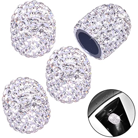 Universal fit Dsycar 8 Pack Valve Stem Caps Round Handmade Crystal Rhinestone Tire Valve Caps Bling Car Accessories with 1 Piece Ring Emblem Engine Start Sticker, Plastic Core Red 