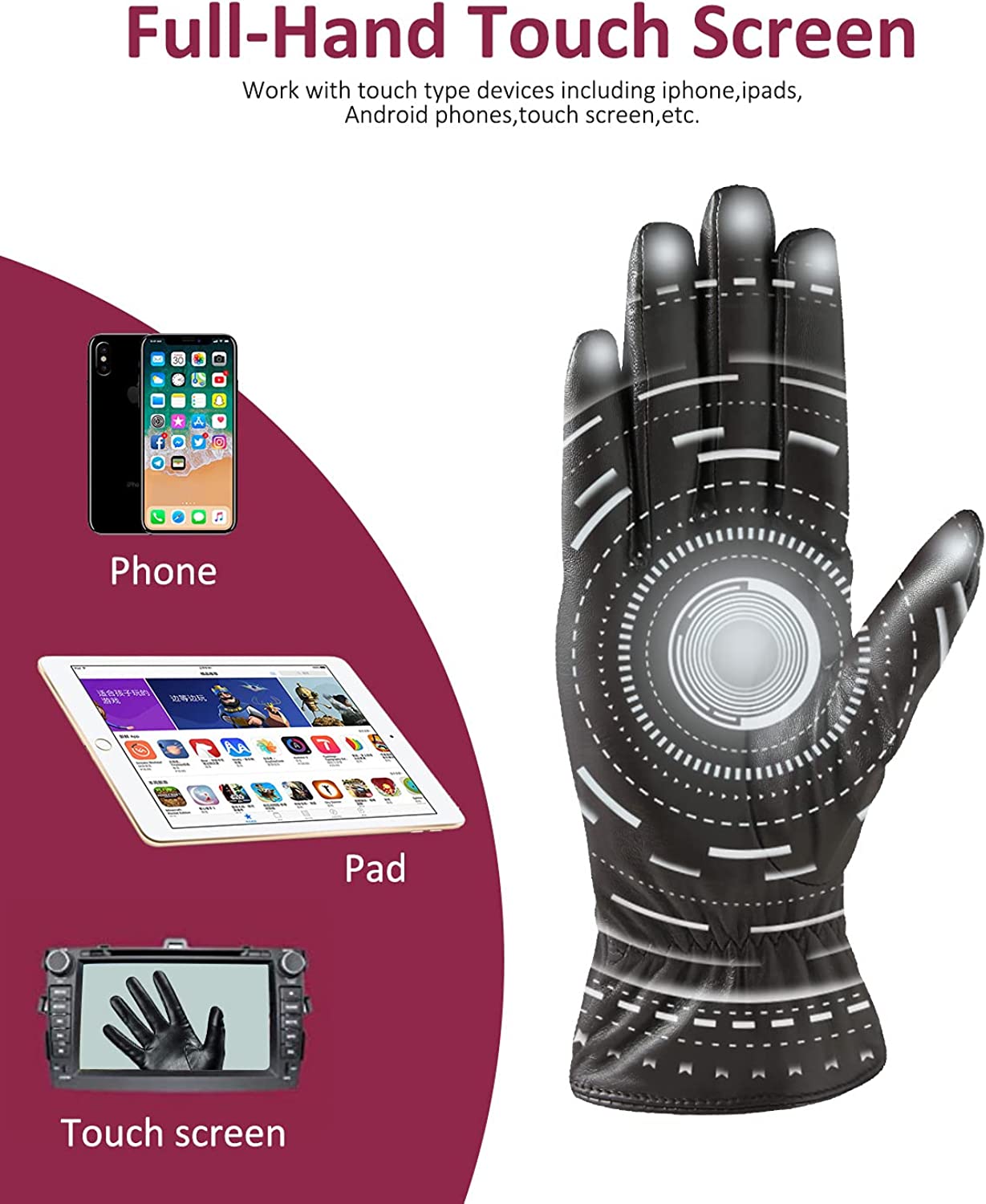 Super-soft Leather Winter Gloves for Women Full-Hand Touchscreen Warm Cashmere Lined Perfect Appearance 