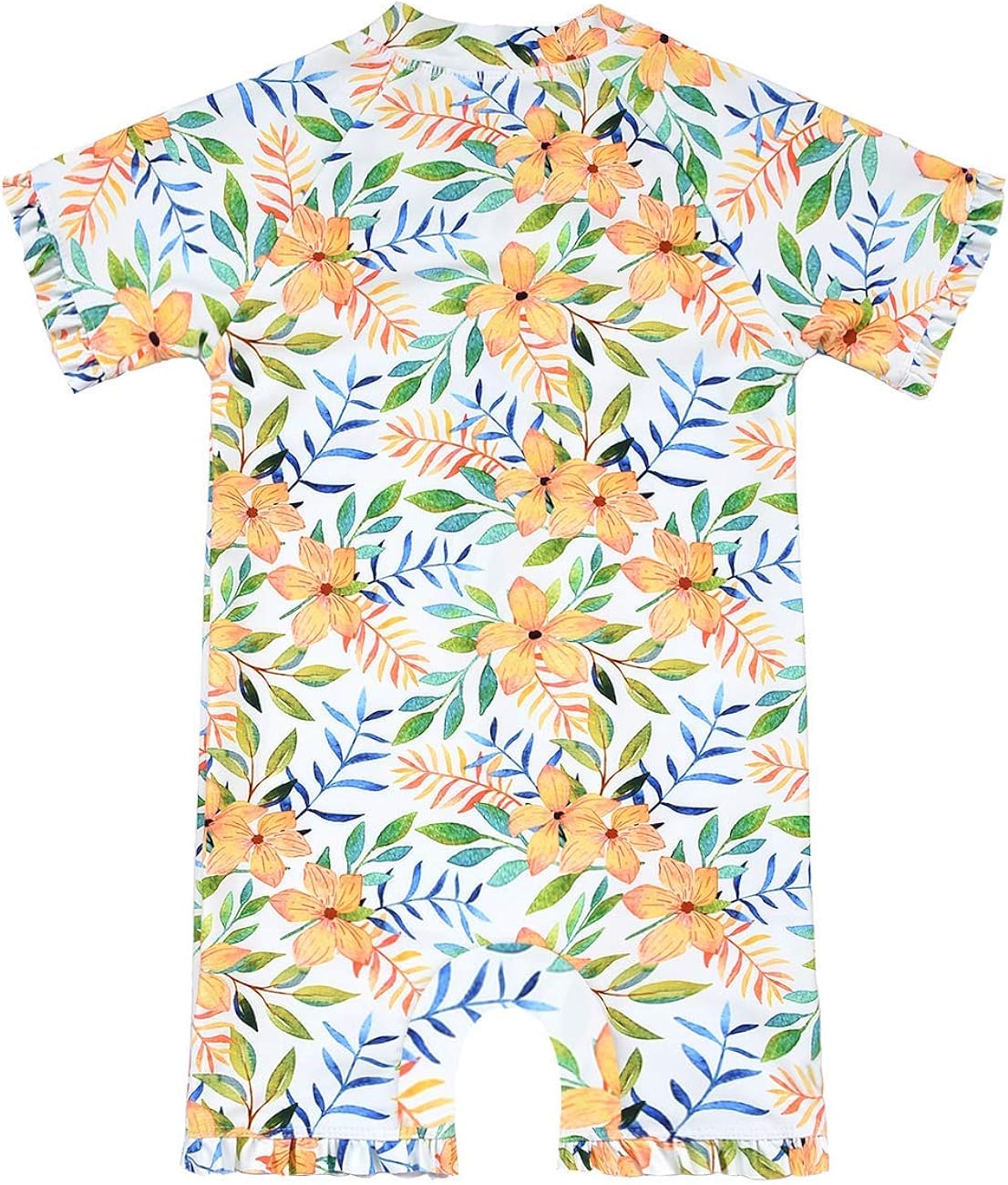 Short Sleeve Bathing Suit Swimsuit Cadocado Girls Print Zip Rash Guard Swimwear Ruffled UPF 50 