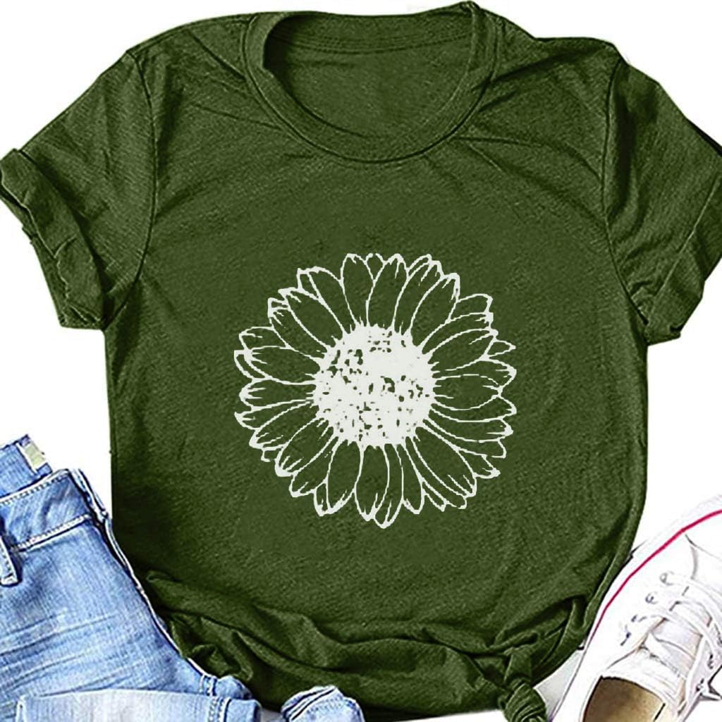 WUAI Summer Tops for Women Casual Short Sleeve Sunflower Graphic Tees Comfy Loose Fit Workout Cotton Shirts Blouses WUAI Summer Tops for Women Casual Short Sleeve Sunflower Graphic Tees Comfy Loose Fit Workout Cotton Shirts Blouses