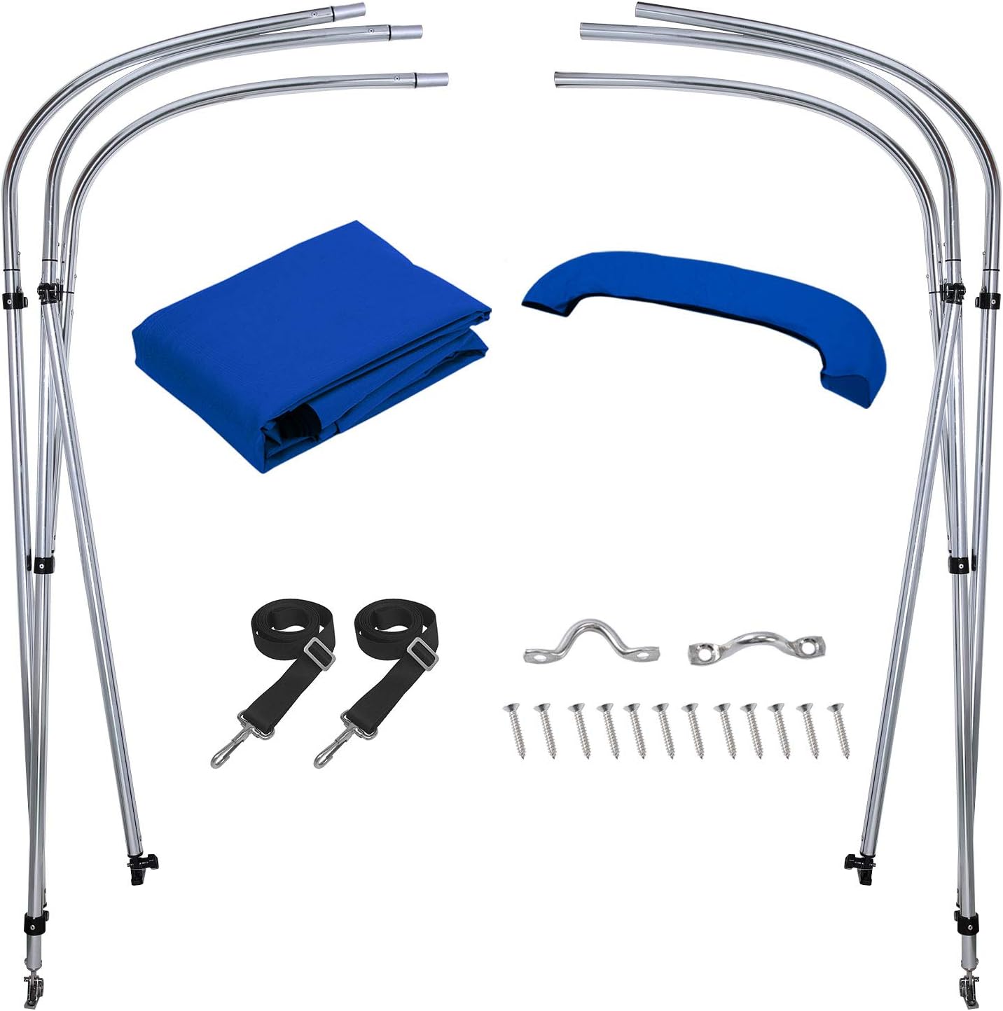 2 Straps KAKIT 750D 3 4 Bow Bimini Top Boat Cover with 2 Rear Support Poles Stainless Steel Mounting Hardwares 1 Inch Stainless Aluminum Frame Storage Boot 4 Quick Release Deck Mounts 