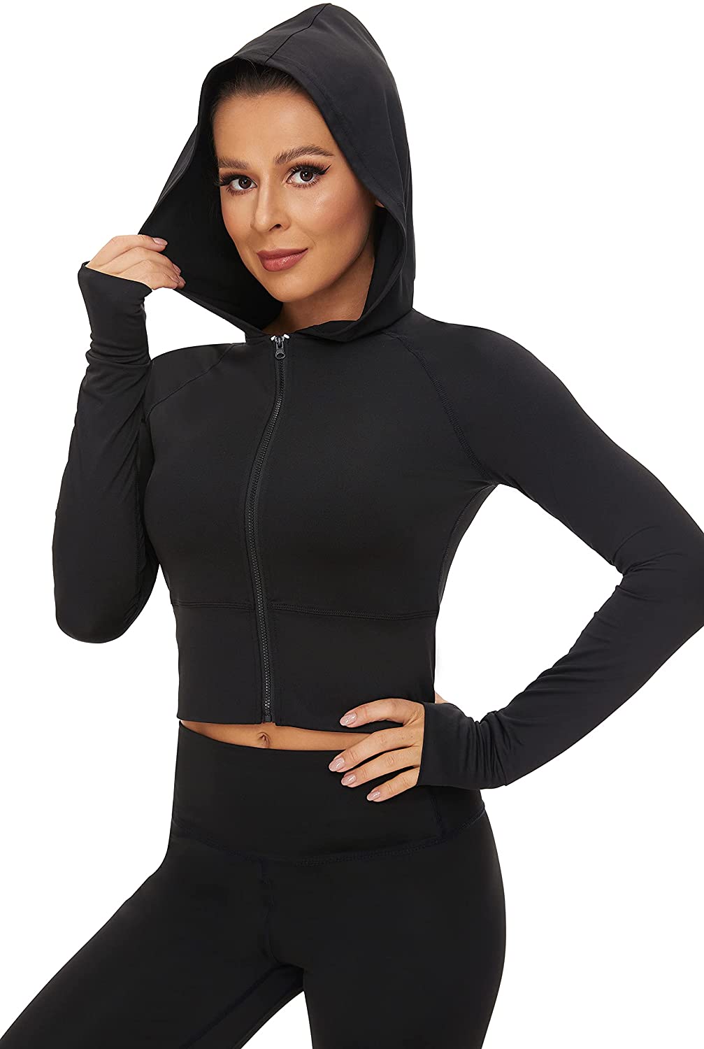 EAST HONG Women's Long Sleeve Crop Top Workout Athletic Shirts Zip Hoodie EAST HONG Women's Long Sleeve Crop Top Workout Athletic Shirts Zip Hoodie