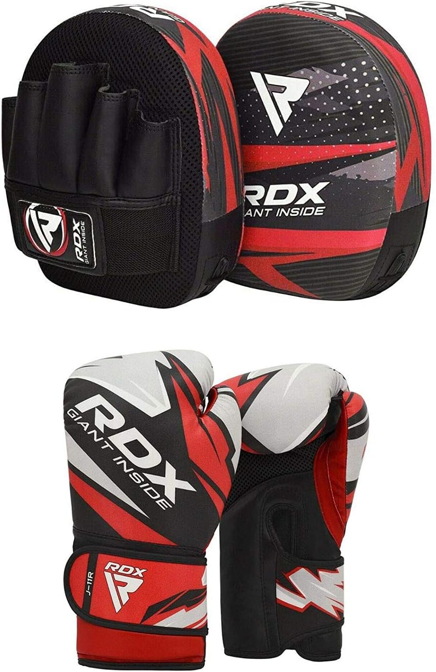 Youth Hook and Jab Target Focus Mitts with Punching Gloves Junior Hand Shield for MMA Muay Thai Martial Arts RDX Kids Boxing Pads and Gloves Set Boxercise Karate and Kickboxing Training 