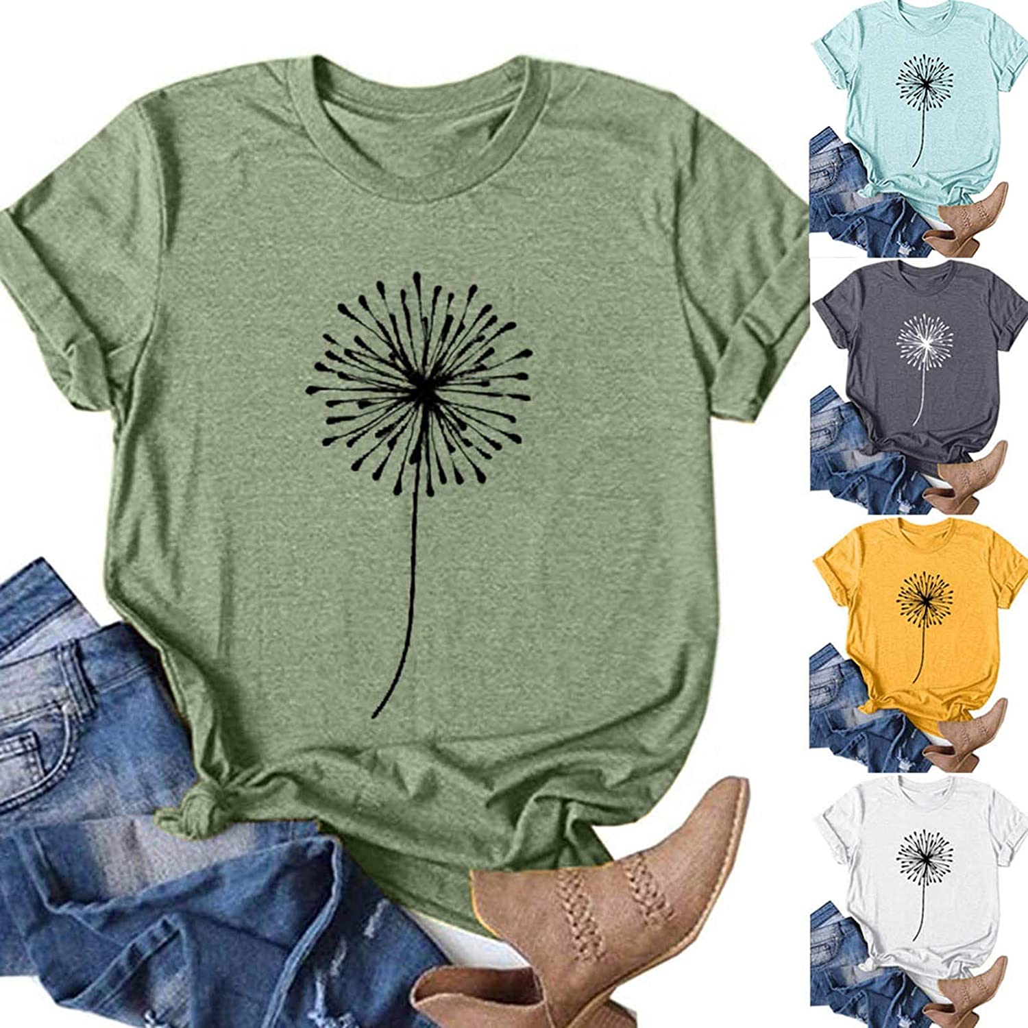 WUAI Summer Tops for Women Casual Short Sleeve Sunflower Graphic Tees Comfy Loose Fit Workout Cotton Shirts Blouses WUAI Summer Tops for Women Casual Short Sleeve Sunflower Graphic Tees Comfy Loose Fit Workout Cotton Shirts Blouses