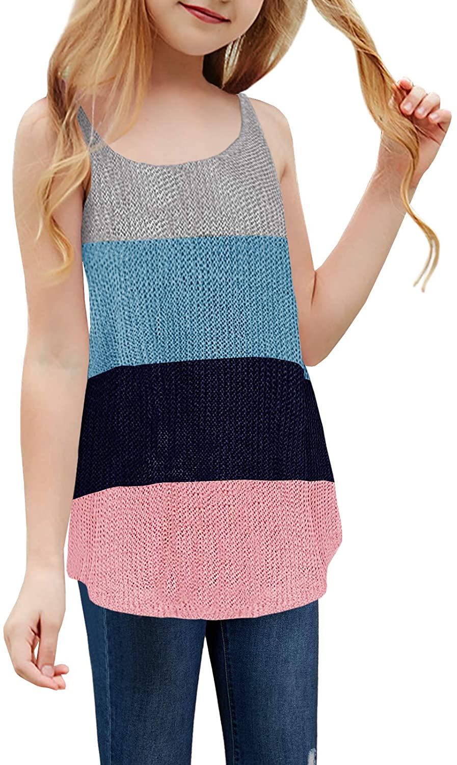 Xineppu Girls Colorblock Sweater Vest Summer Sleeveless Flowy Cute Camis Top 