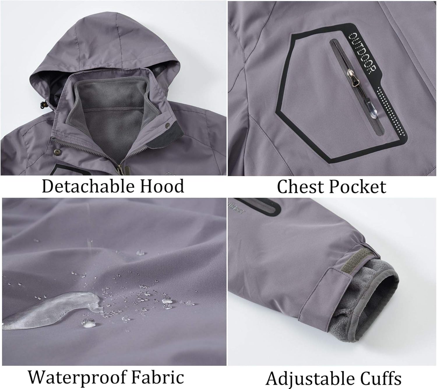 Rdruko Women's Outdoor 3-in-1 Waterproof Ski Jacket Fleece Inner Winter Coat Hooded 