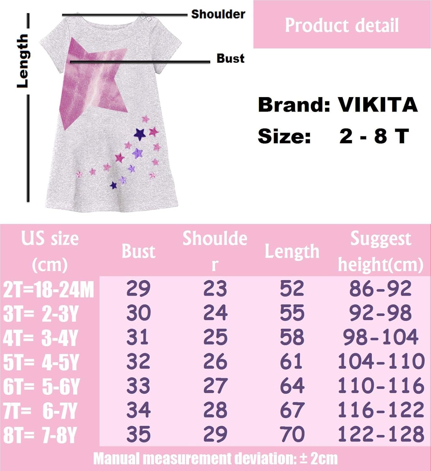 VIKITA Casual Summer Dresses Toddler Girls 2-8 Years 
