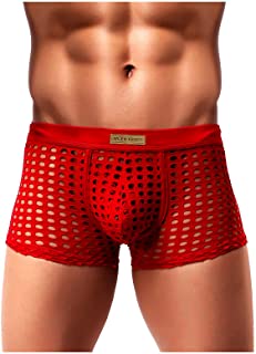 ranrann Men's Translucent Drawstring Boxer Shorts Low Rise Breathable Mesh Swim Trunks Underwear 