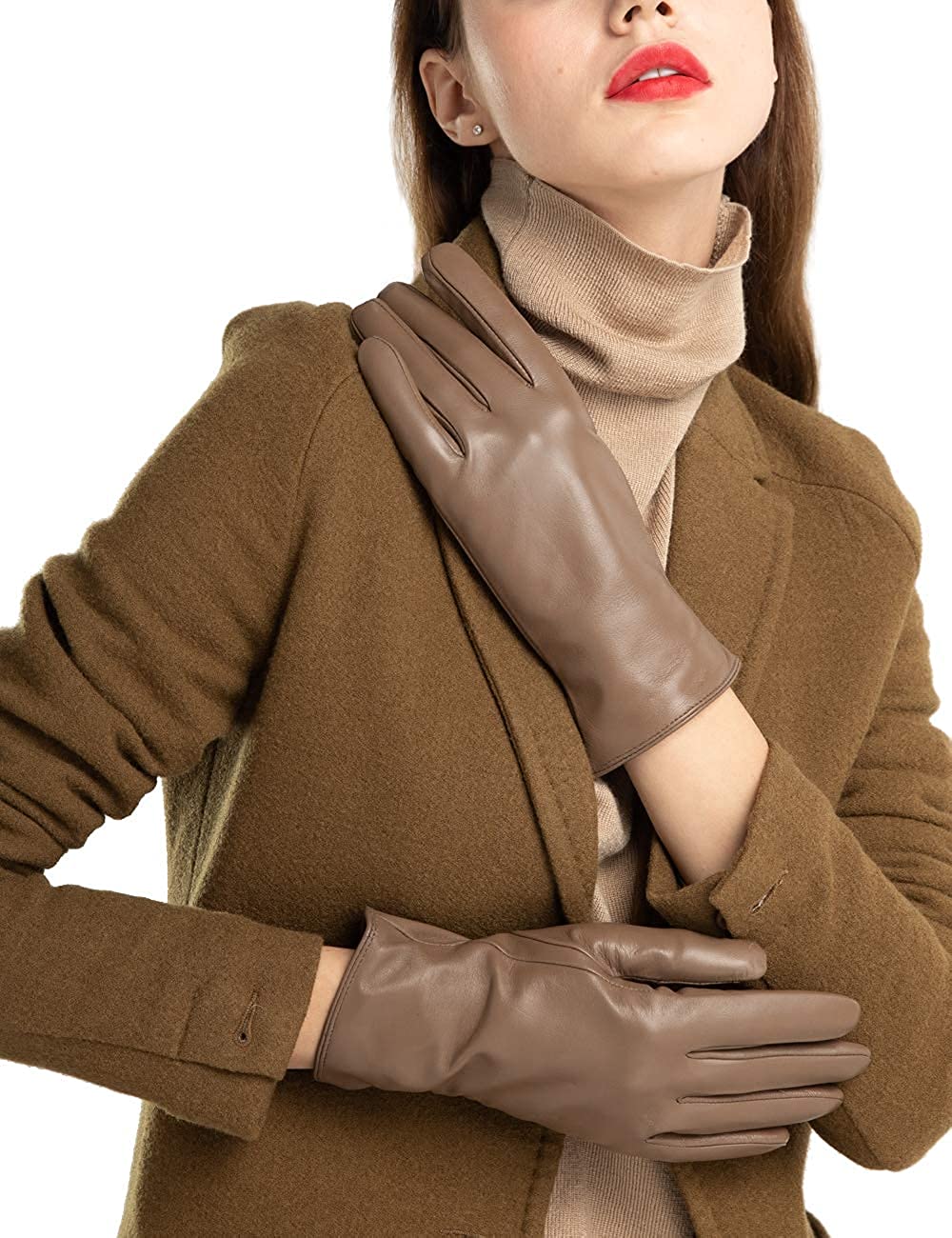 Super-soft Leather Winter Gloves for Women Full-Hand Touchscreen Warm Cashmere Lined Perfect Appearance 
