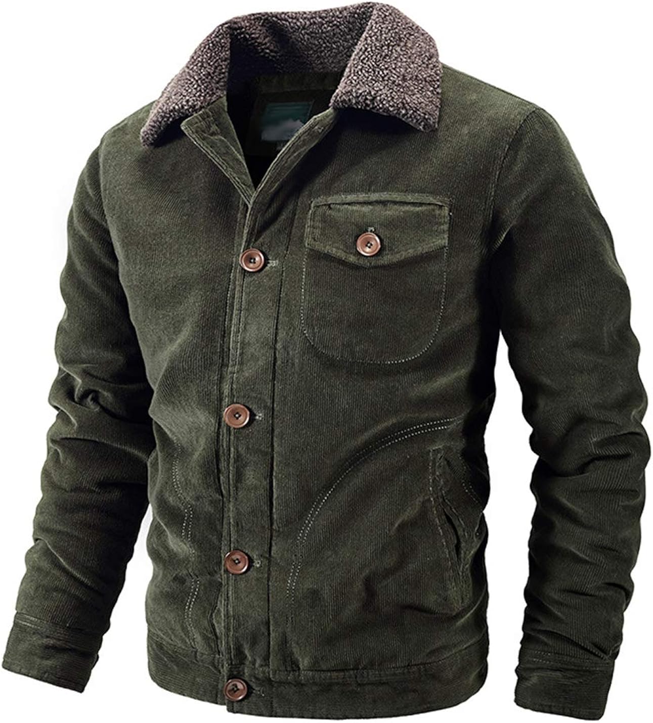 Hongsui Men's Corduroy Sherpa Lining Trucker Lapel Jacket 