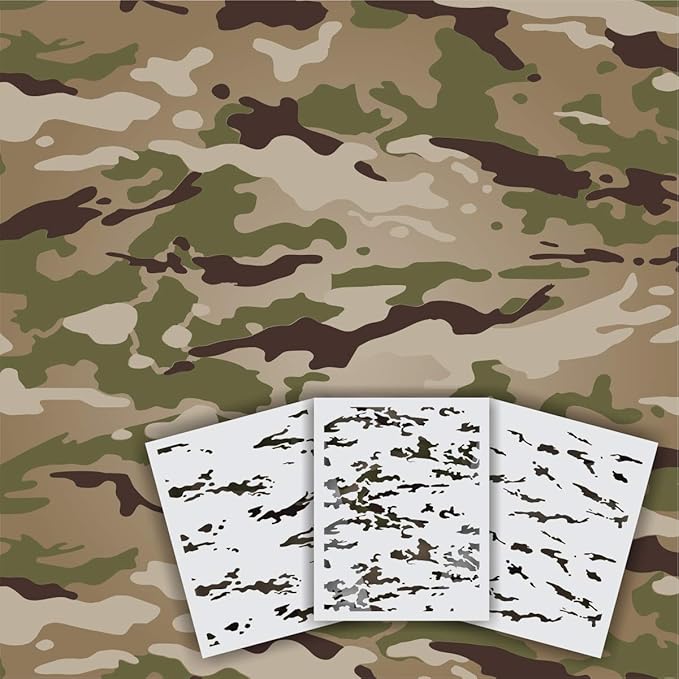 9 Pieces Camo Print Stencils Camouflage Painting Templates Reusable Grass Pattern Stencils Green Camo DIY Stencils for Scrapbooking Painting on Wood Crafts 7.9 x 7.9 Inch 