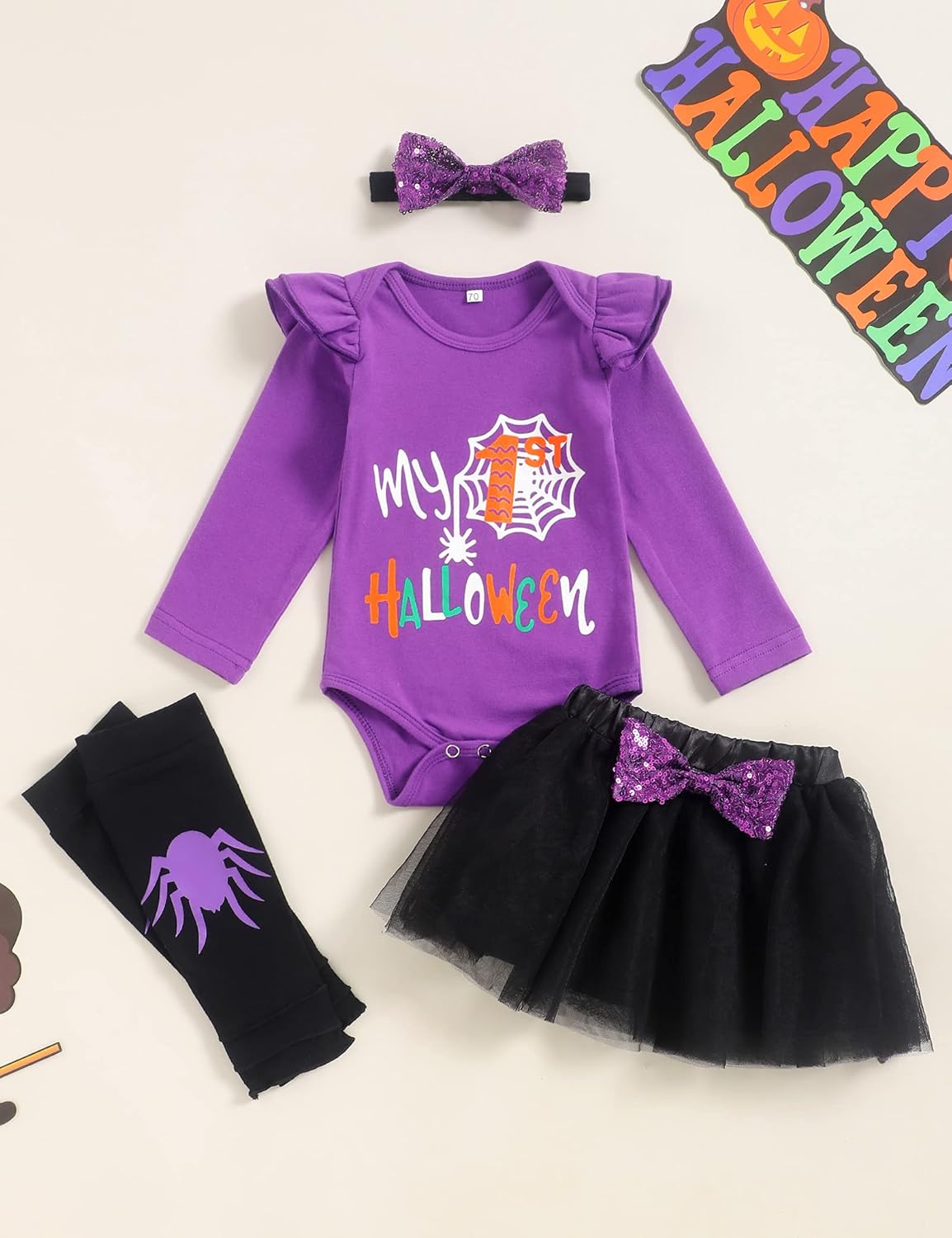 Halloween Toddler Girls Outfit My 1st Halloween Clothes Set Long Sleeve Romper/Tops Headband Skirts 