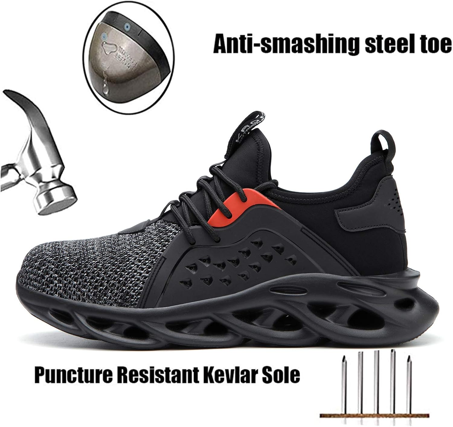 ALGGORUN Steel Toe Shoes for Men Indestructible Shoes Lightweight Breathable Puncture Proof Safety Shoes for Women 