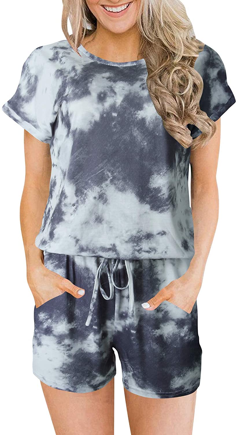 ANRABESS Women's Summer Crewneck Casual Loose Short Sleeve Jumpsuit Rompers One Piece Pajamas Loungewear with Pockets 