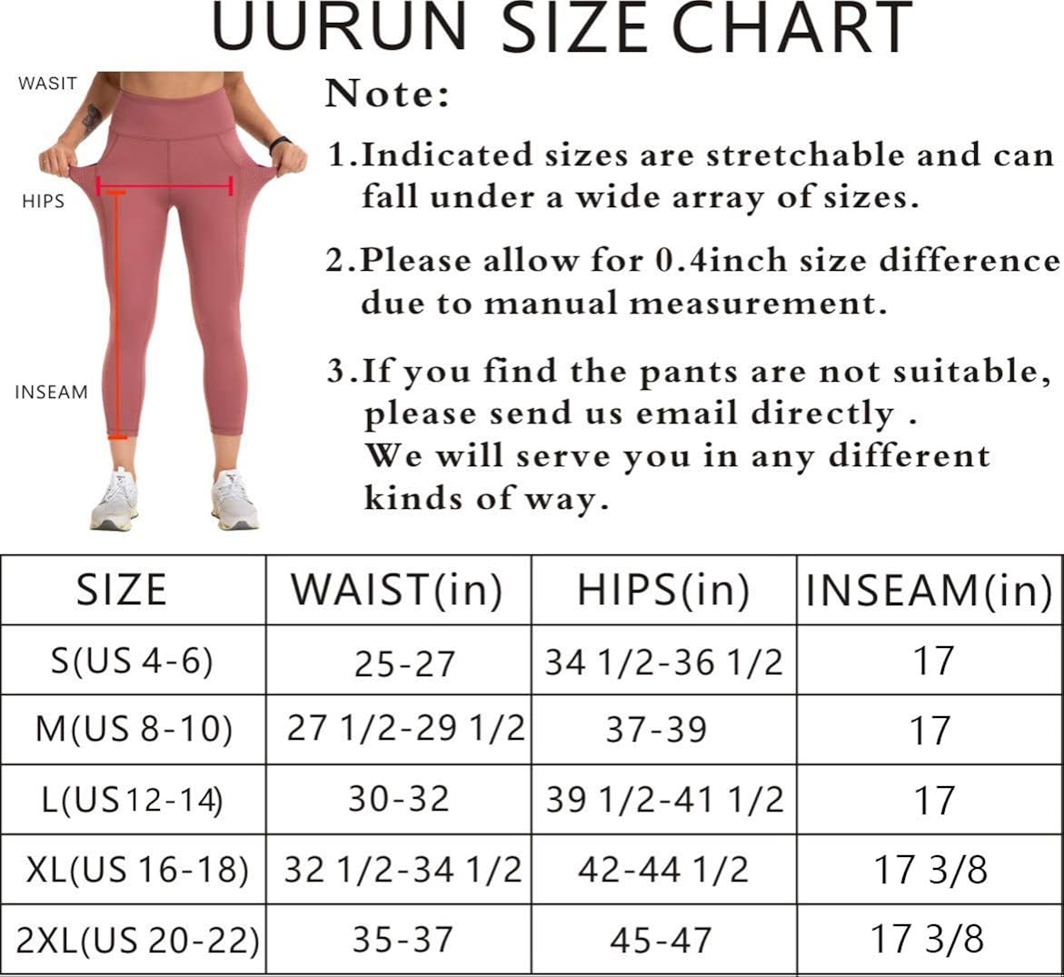 UURUN High Waist Yoga Pants Capri Workout Running Leggings with Pockets Non-See-Through Printed Fabric 