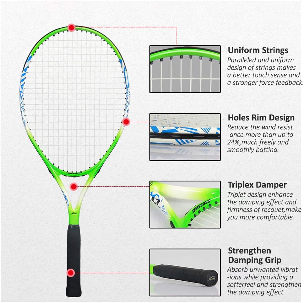 MAIBOLE Junior Tennis Racquet Recreational Tennis Racket Pre-Strung Head Light Balance for Beginners Youth Kids Good Control Grip 