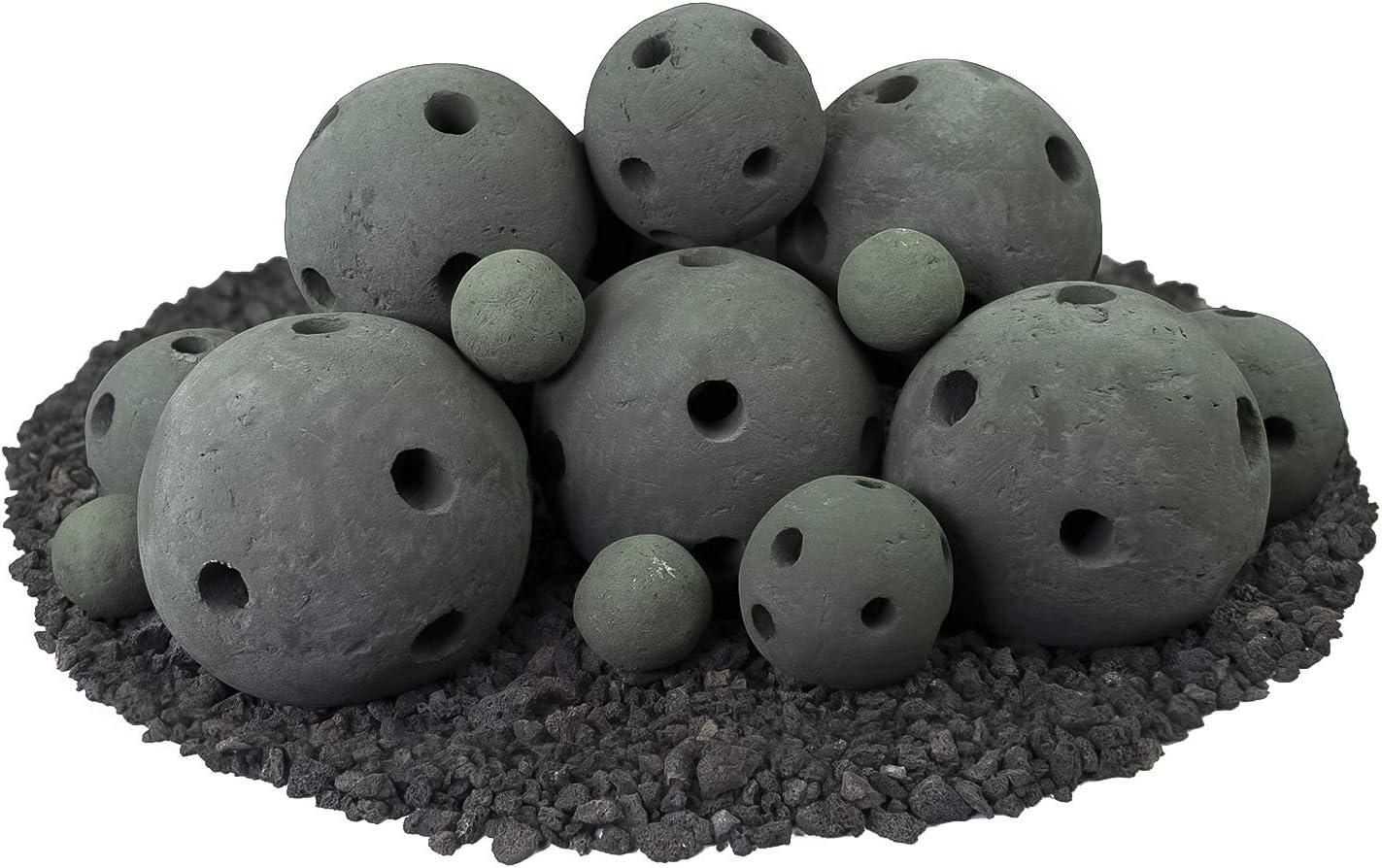 Speckled Modern Accessory for Indoor and Outdoor Fire Pits or Fireplaces – Brushed Concrete Look Ceramic Fire Balls Pewter Gray 6 Inch Set of 5 