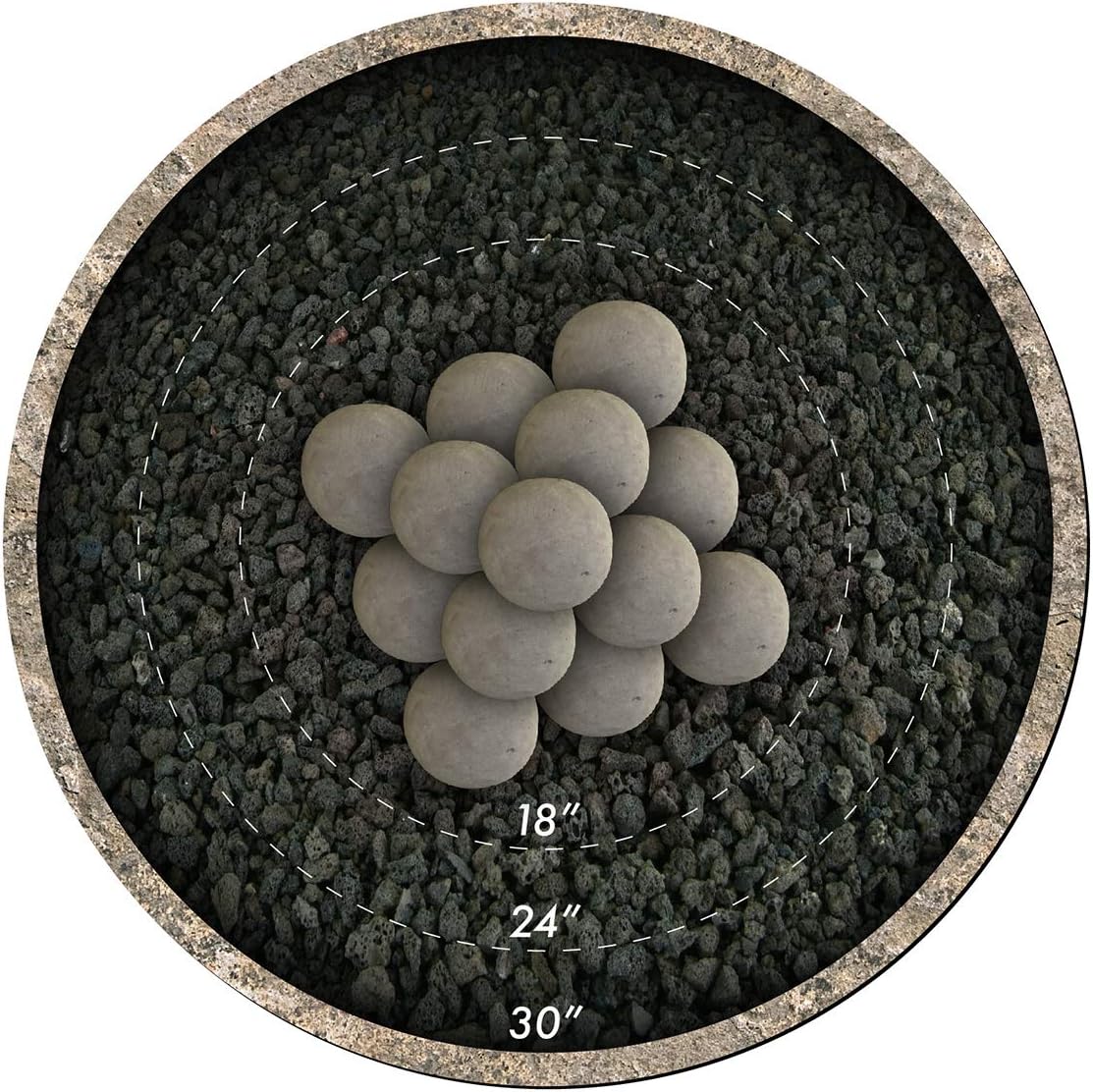 Speckled Modern Accessory for Indoor and Outdoor Fire Pits or Fireplaces – Brushed Concrete Look Ceramic Fire Balls Pewter Gray 6 Inch Set of 5 